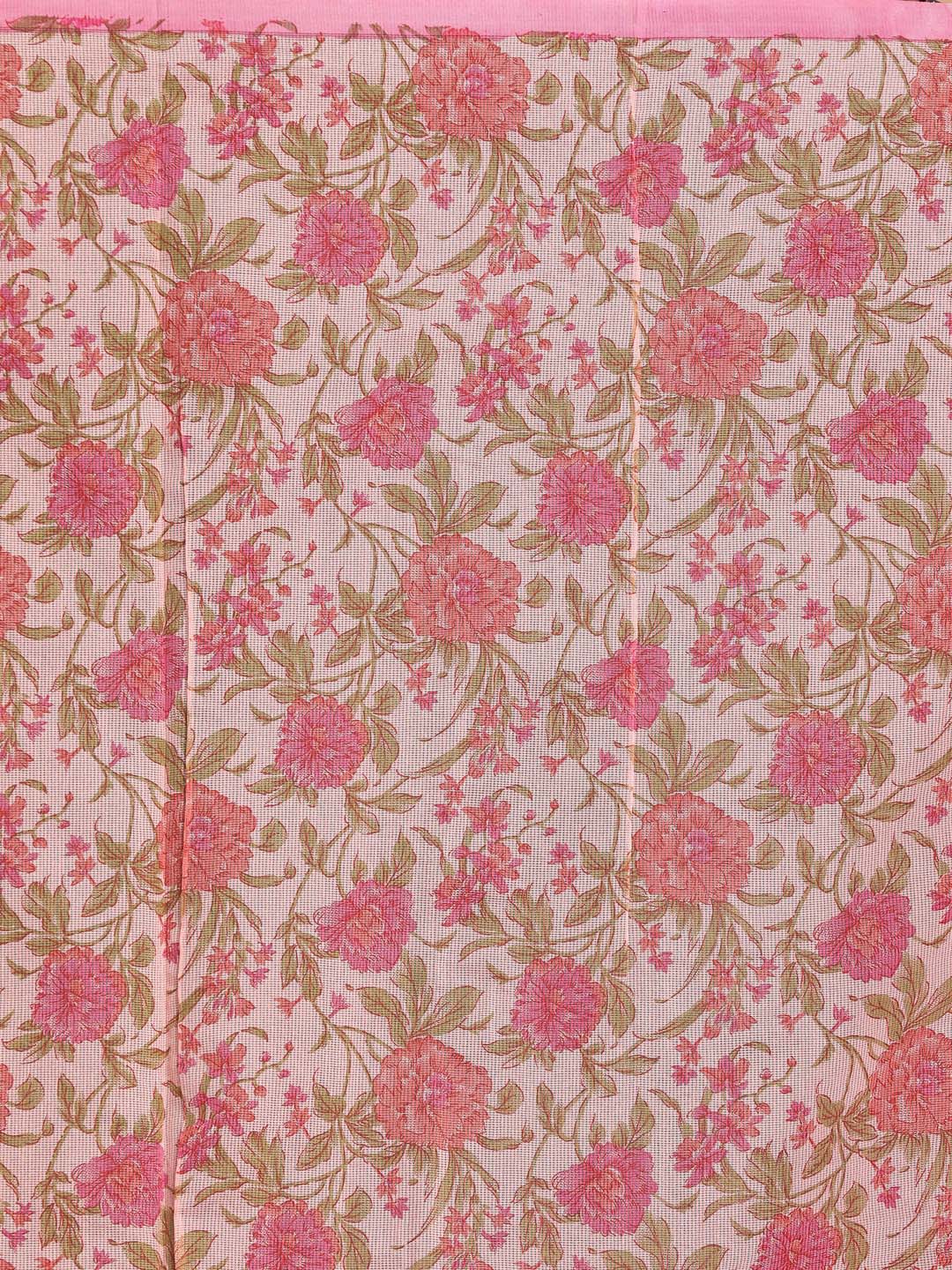 Indethnic Printed Cotton Blend Saree in Coral - Saree Detail View