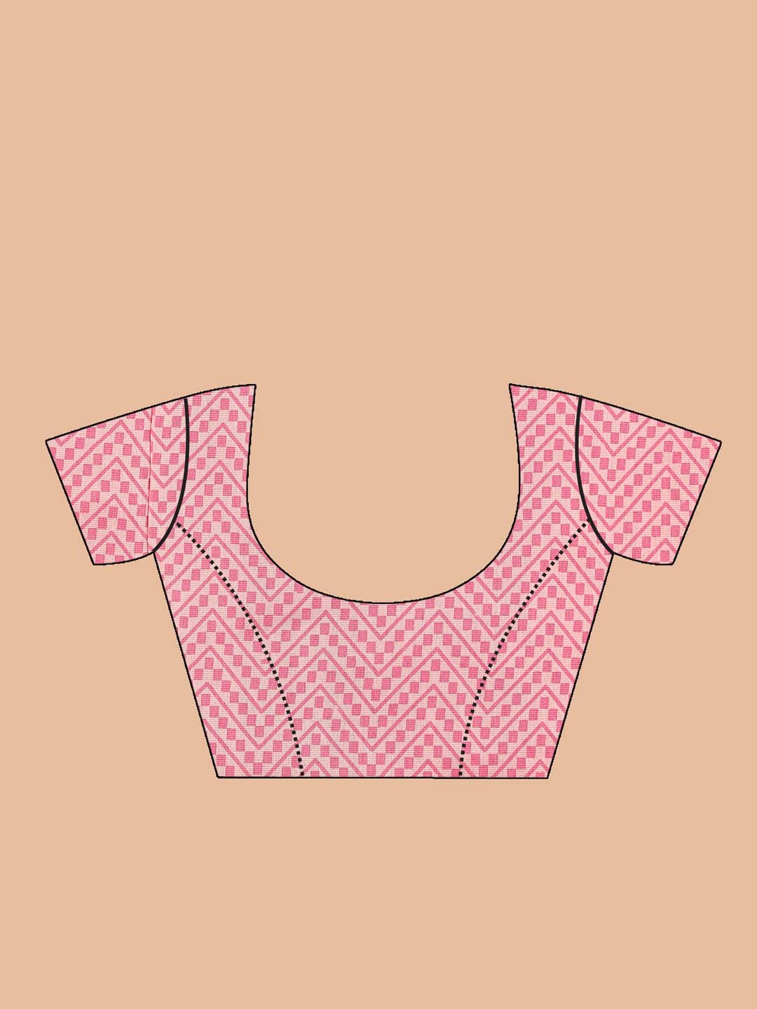 Indethnic Printed Cotton Blend Saree in Coral - Blouse Piece View