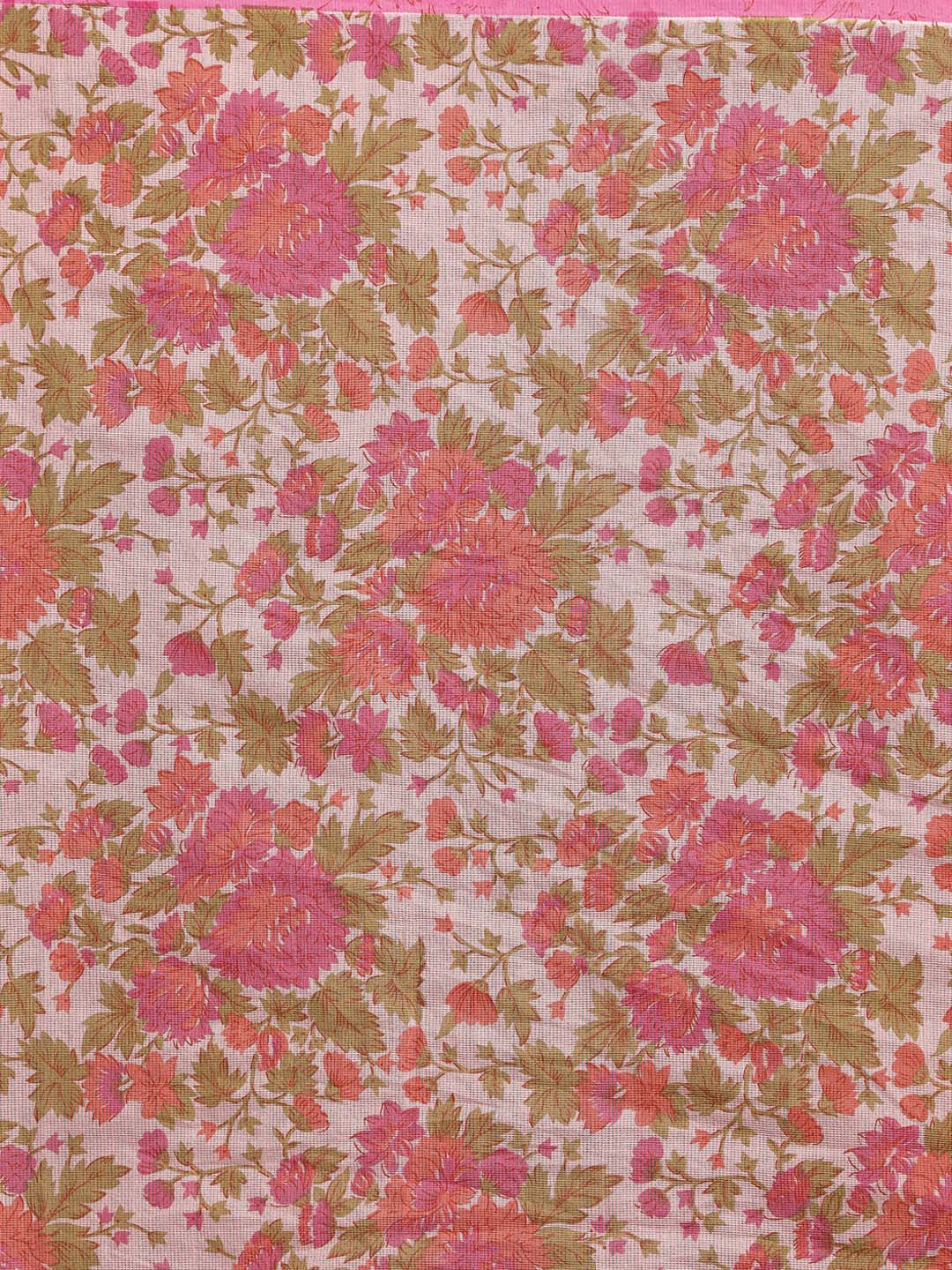 Indethnic Printed Cotton Blend Saree in Coral - Saree Detail View