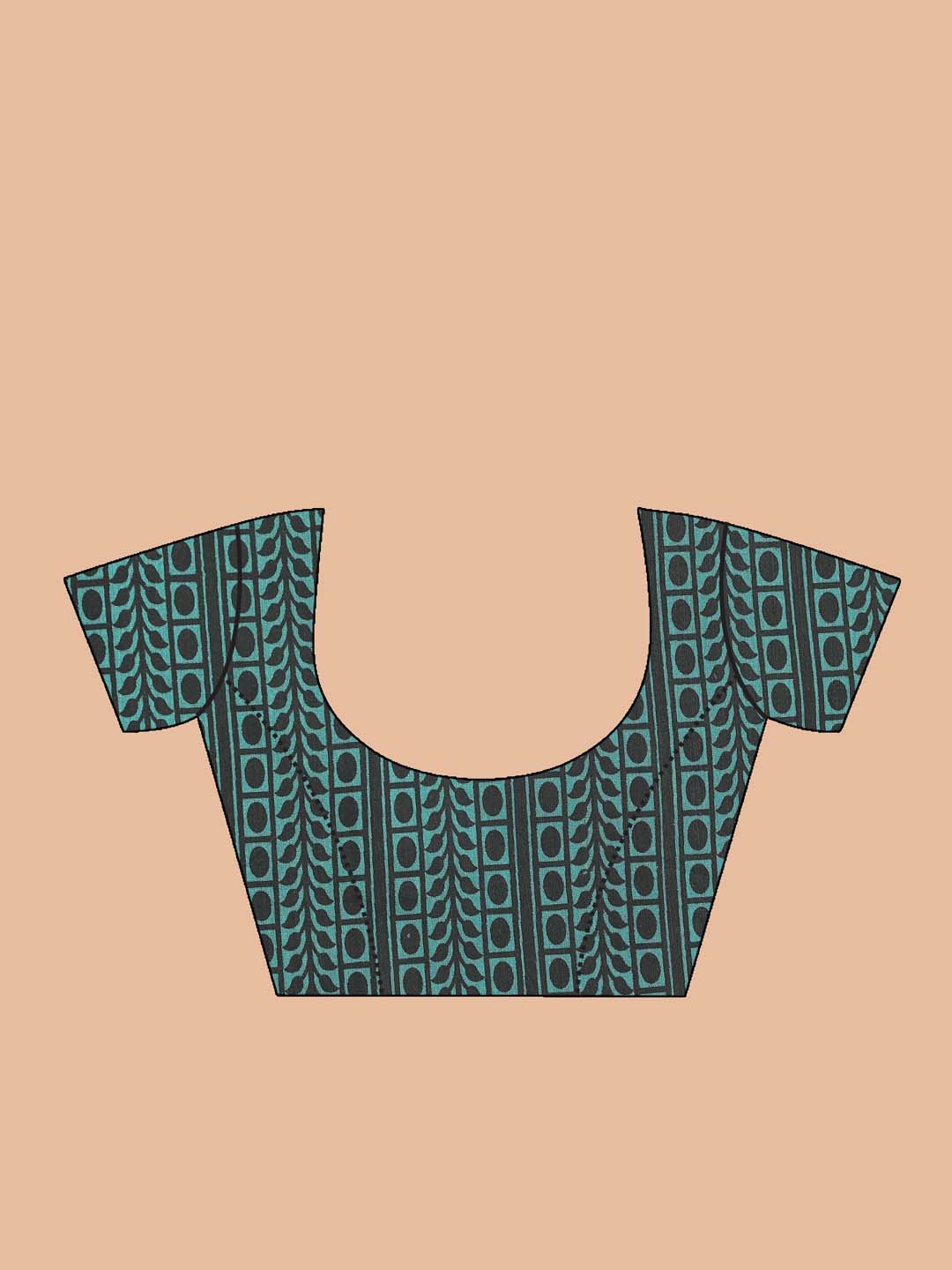 Indethnic Printed Cotton Blend Saree in Green - Blouse Piece View