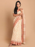 Indethnic Printed Cotton Blend Saree in Maroon - View 1