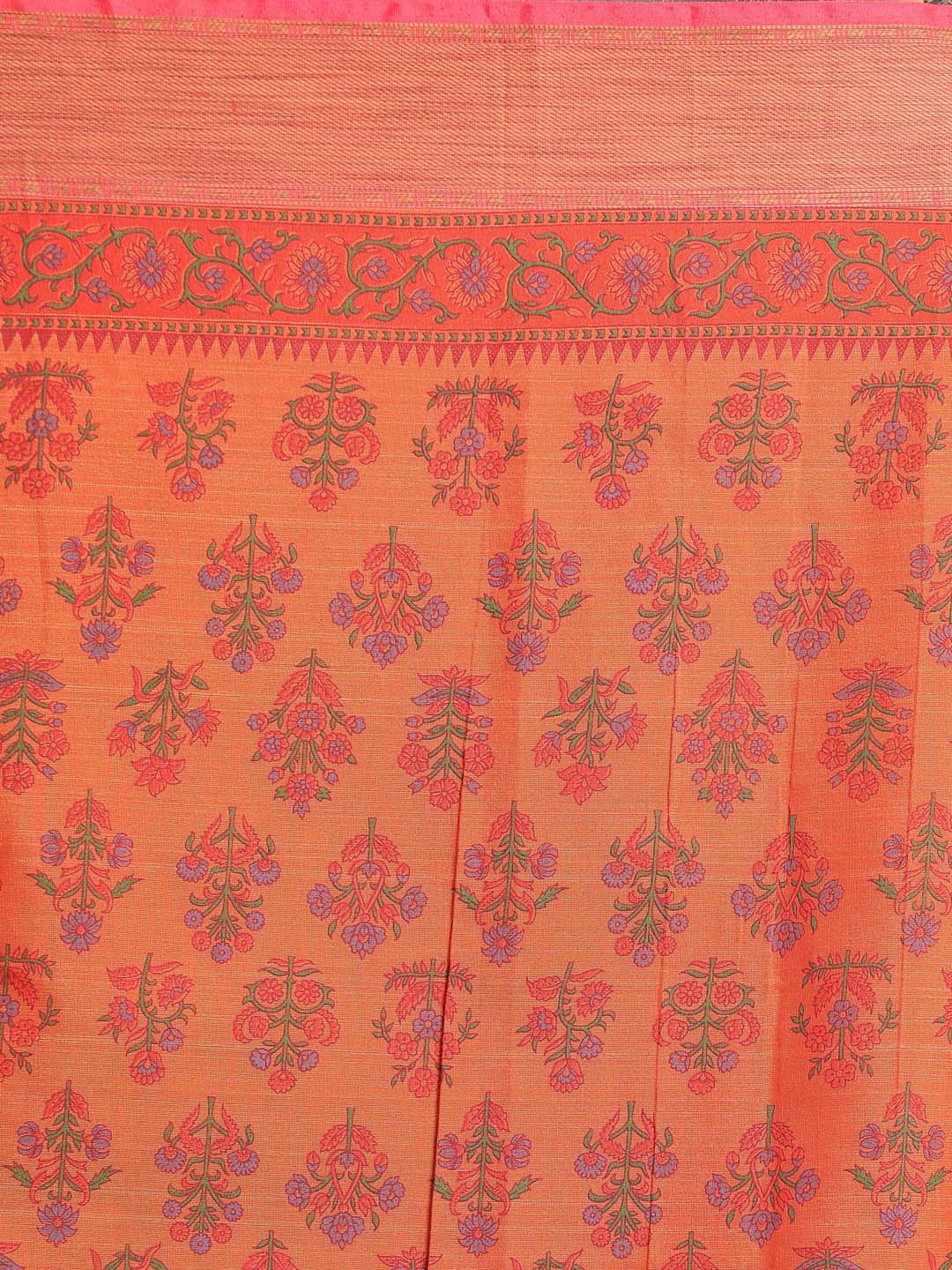Indethnic Printed Cotton Blend Saree in Rust - Saree Detail View