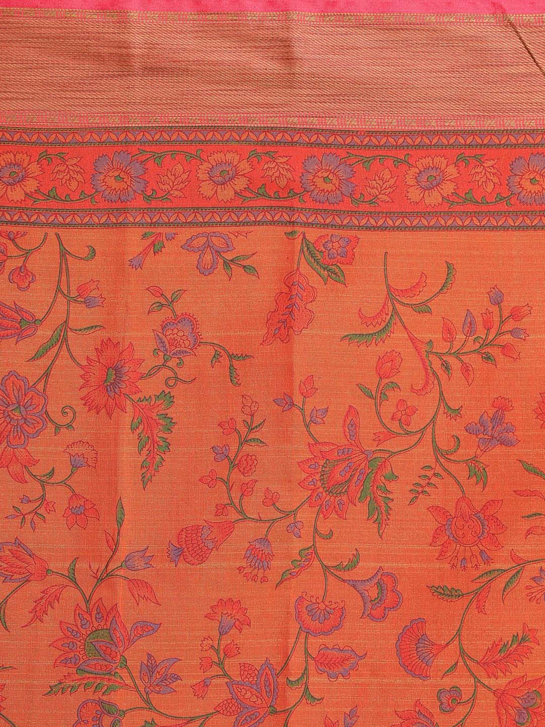 Indethnic Printed Cotton Blend Saree in Rust - Saree Detail View