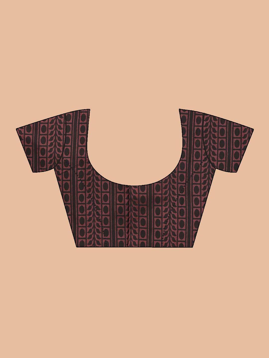 Indethnic Printed Cotton Blend Saree in Rust - Blouse Piece View