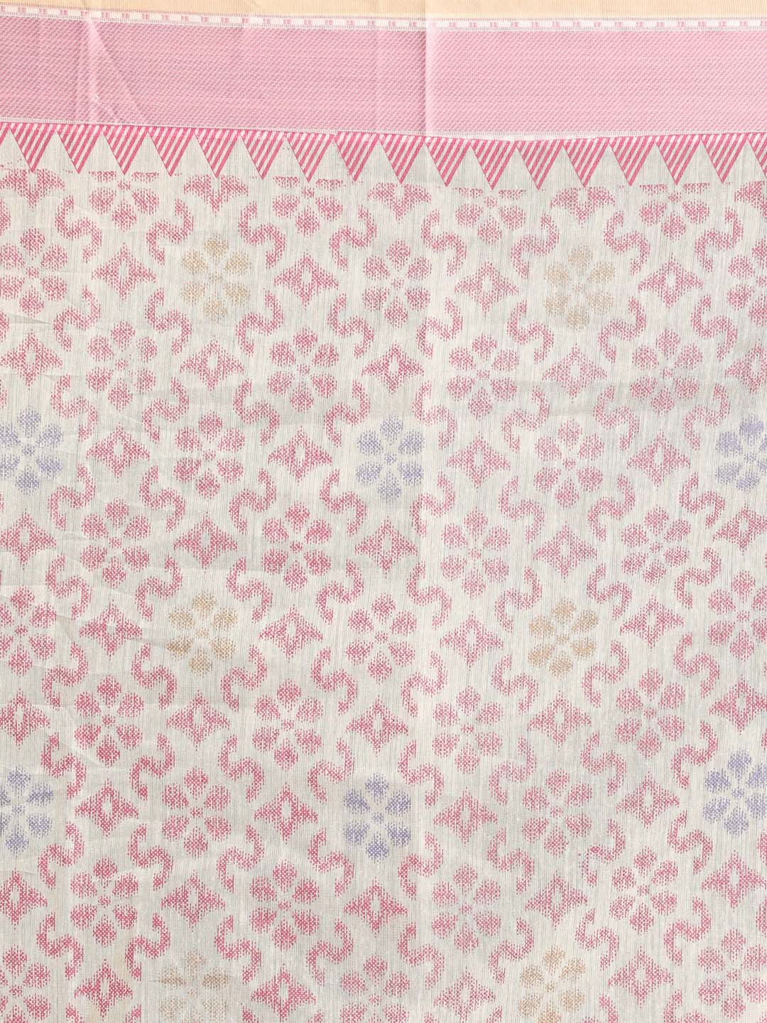 Indethnic Printed Cotton Blend Saree in Pink - Saree Detail View