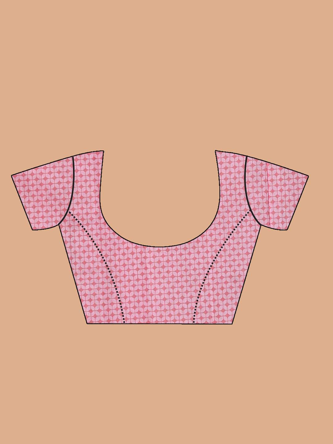 Indethnic Printed Cotton Blend Saree in Pink - Blouse Piece View