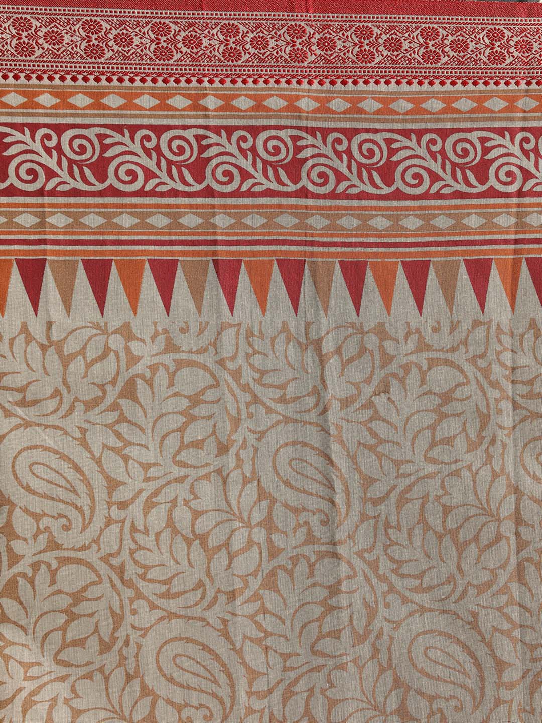Indethnic Printed Cotton Blend Saree in Beige - Saree Detail View
