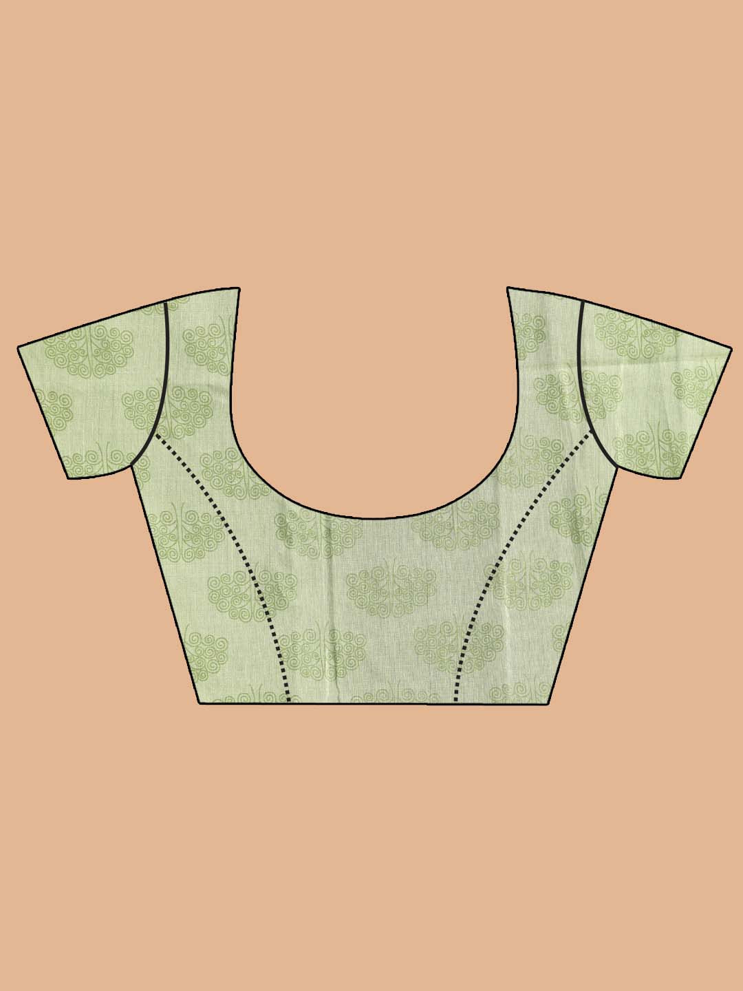 Indethnic Printed Cotton Blend Saree in Green - Blouse Piece View