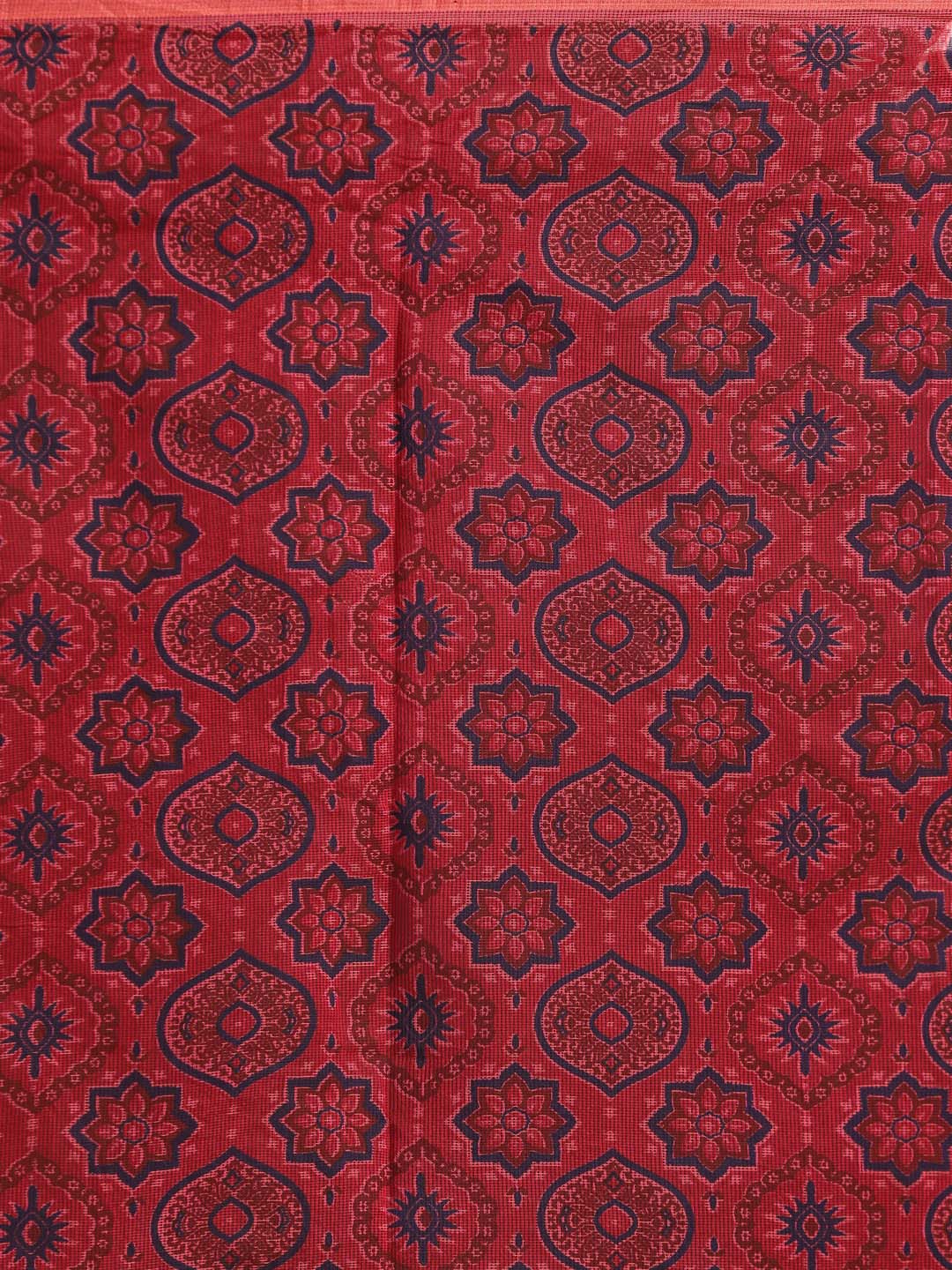 Indethnic Printed Cotton Blend Saree in Magenta - Saree Detail View