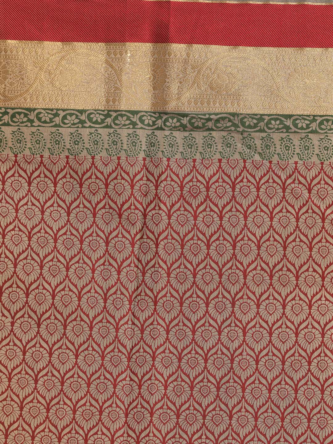 Indethnic Printed Cotton Blend Saree in Maroon - Saree Detail View
