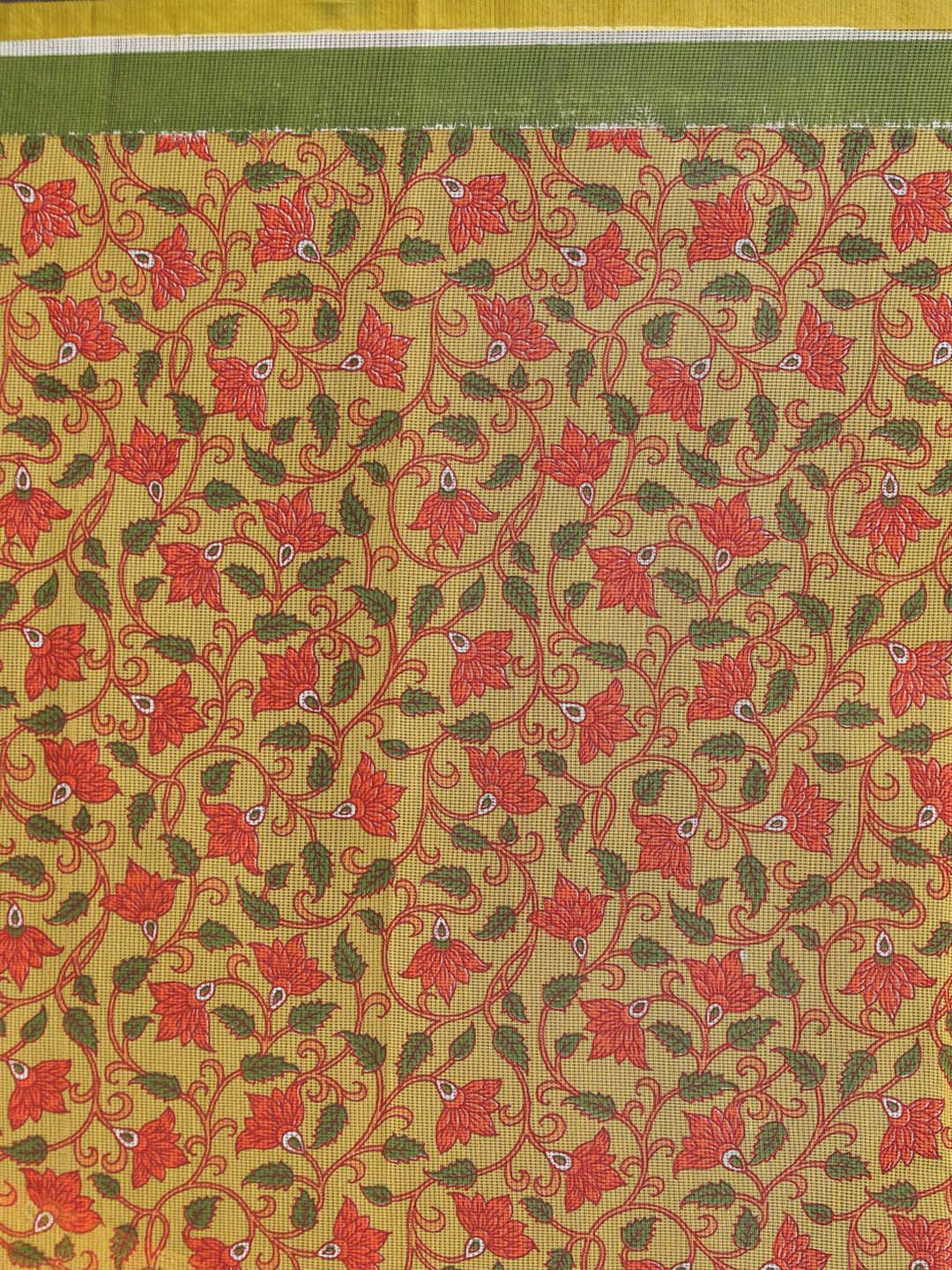 Indethnic Printed Super Net Saree in Olive - Saree Detail View