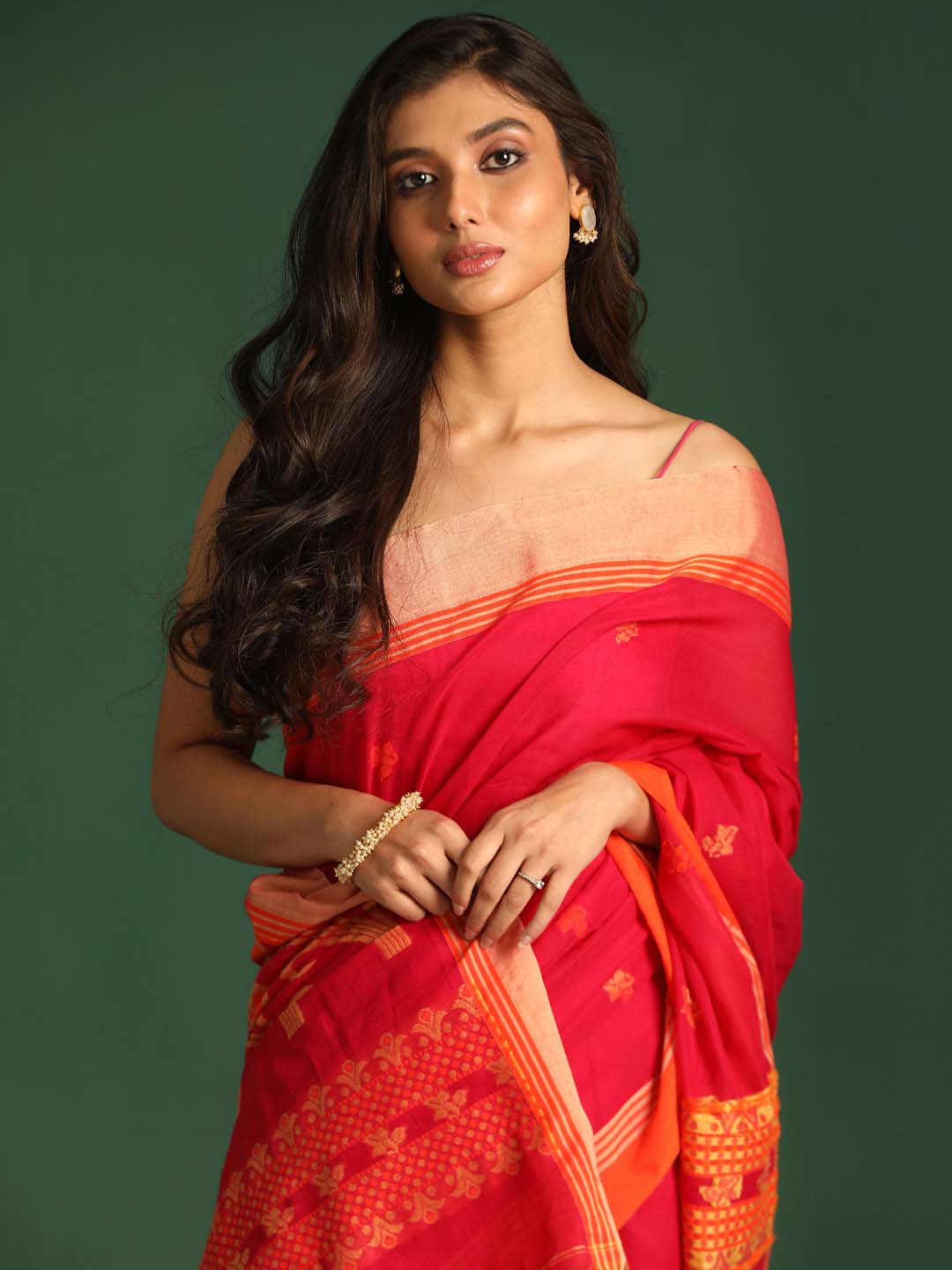 Indethnic Red Pure Cotton Ethnic Motifs Design Jamdani - View 3