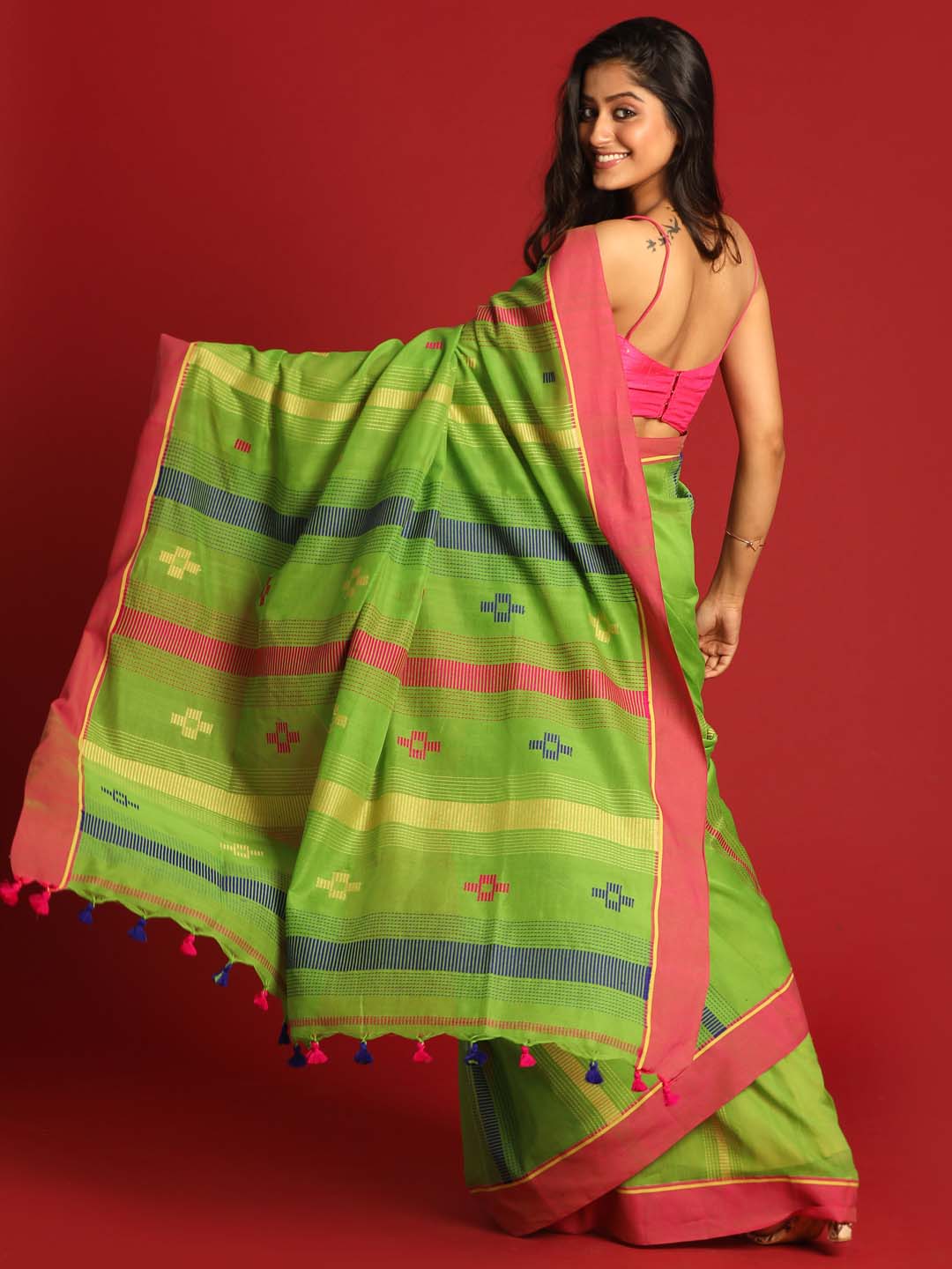 Indethnic Green Pure Cotton Ethnic Motifs Design Jamdani - View 3