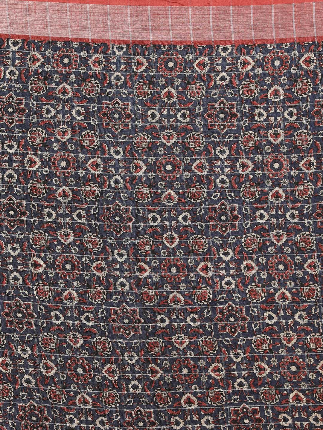 Indethnic Blue Liva Printed Saree - Saree Detail View