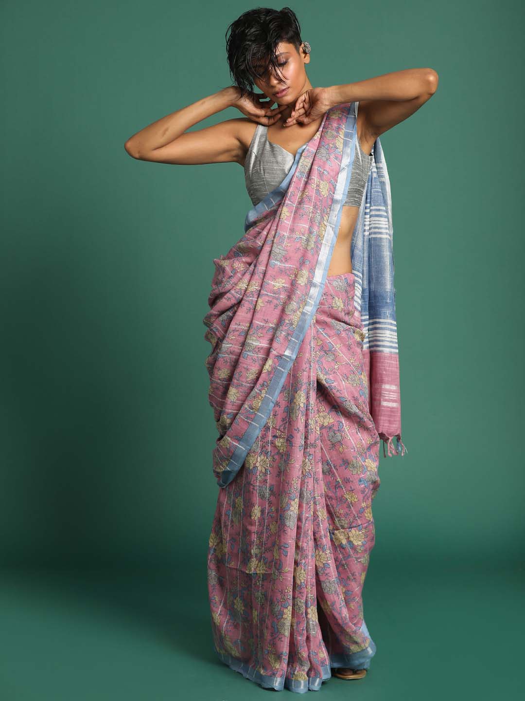 Indethnic Pink Liva Printed Saree - View 2