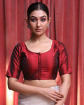Indethnic Maroon Daily Wear U-Neck Short Sleeves Blouse(DESIGNER SAREE BLOUSE)