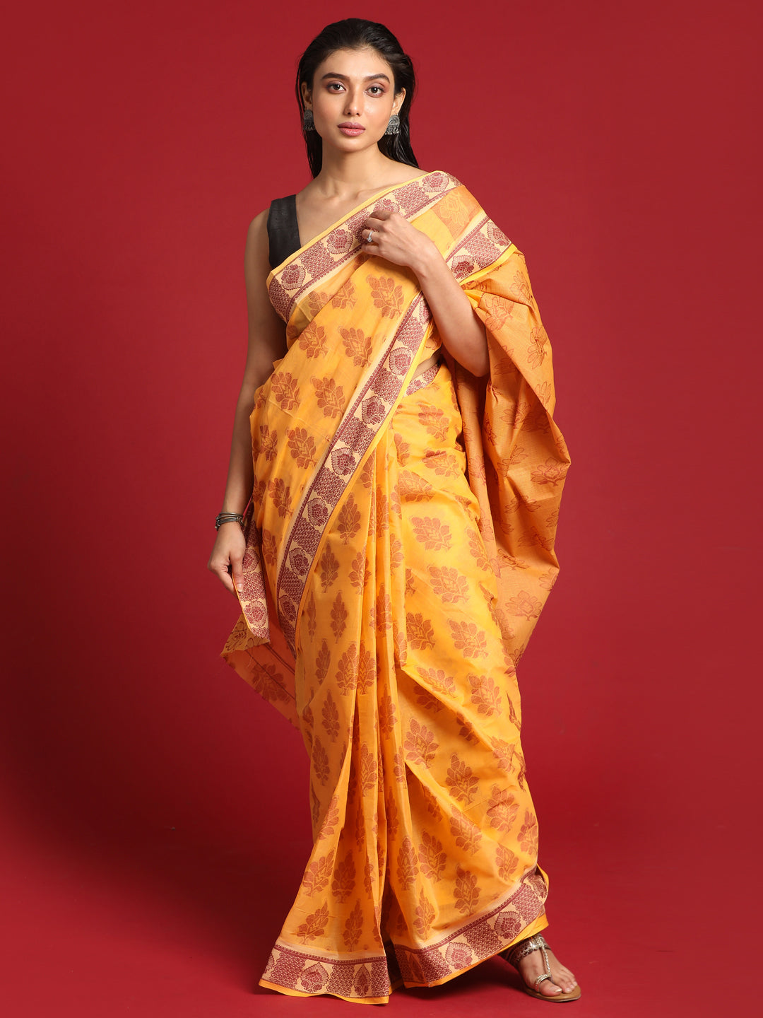 Indethnic Yellow Woven Design Saree - View 2