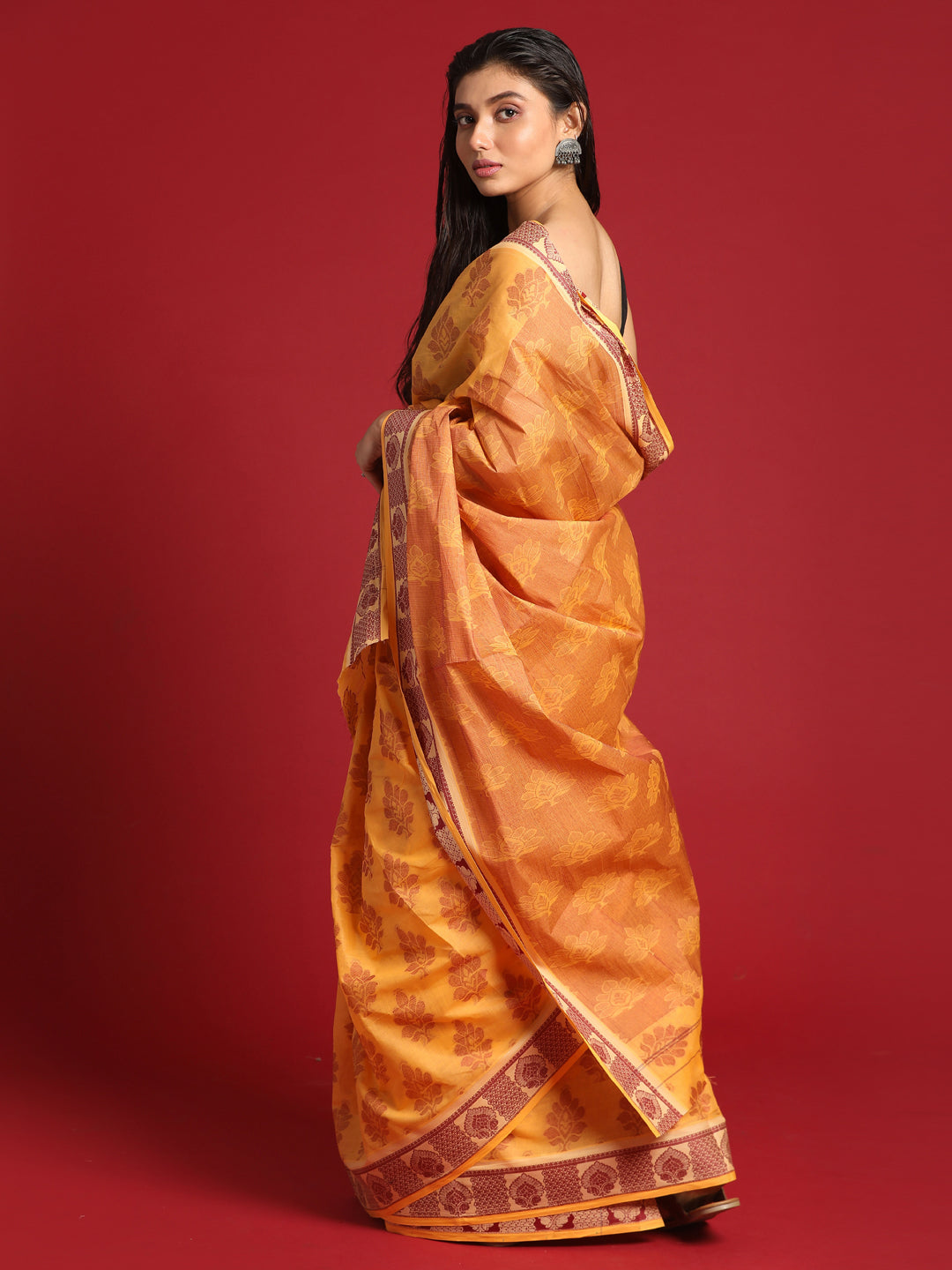 Indethnic Yellow Woven Design Saree - View 3