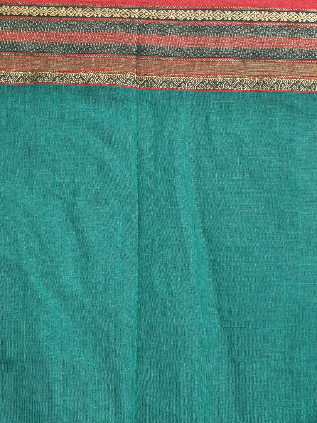 Indethnic Green Pure Cotton Solid Saree - Saree Detail View