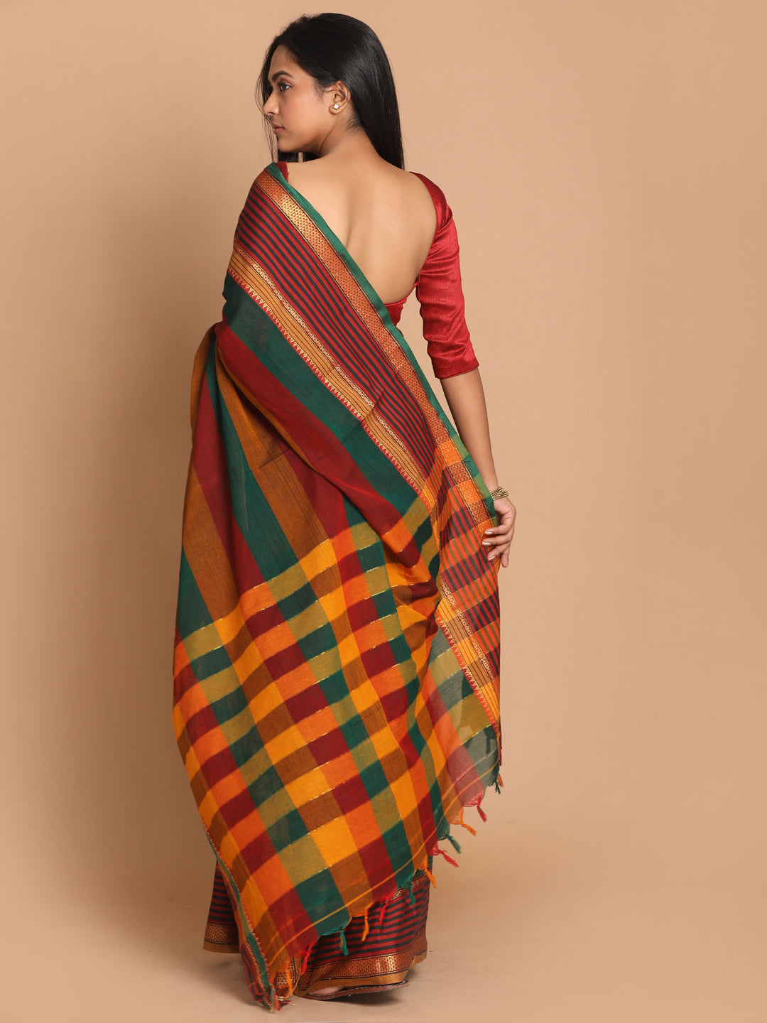 Indethnic Maroon Pure Cotton Solid Saree - View 3