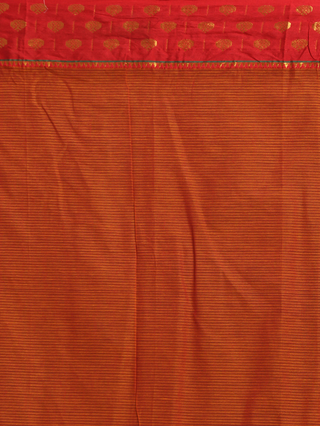 Indethnic Rust Pure Cotton Solid Saree - Saree Detail View