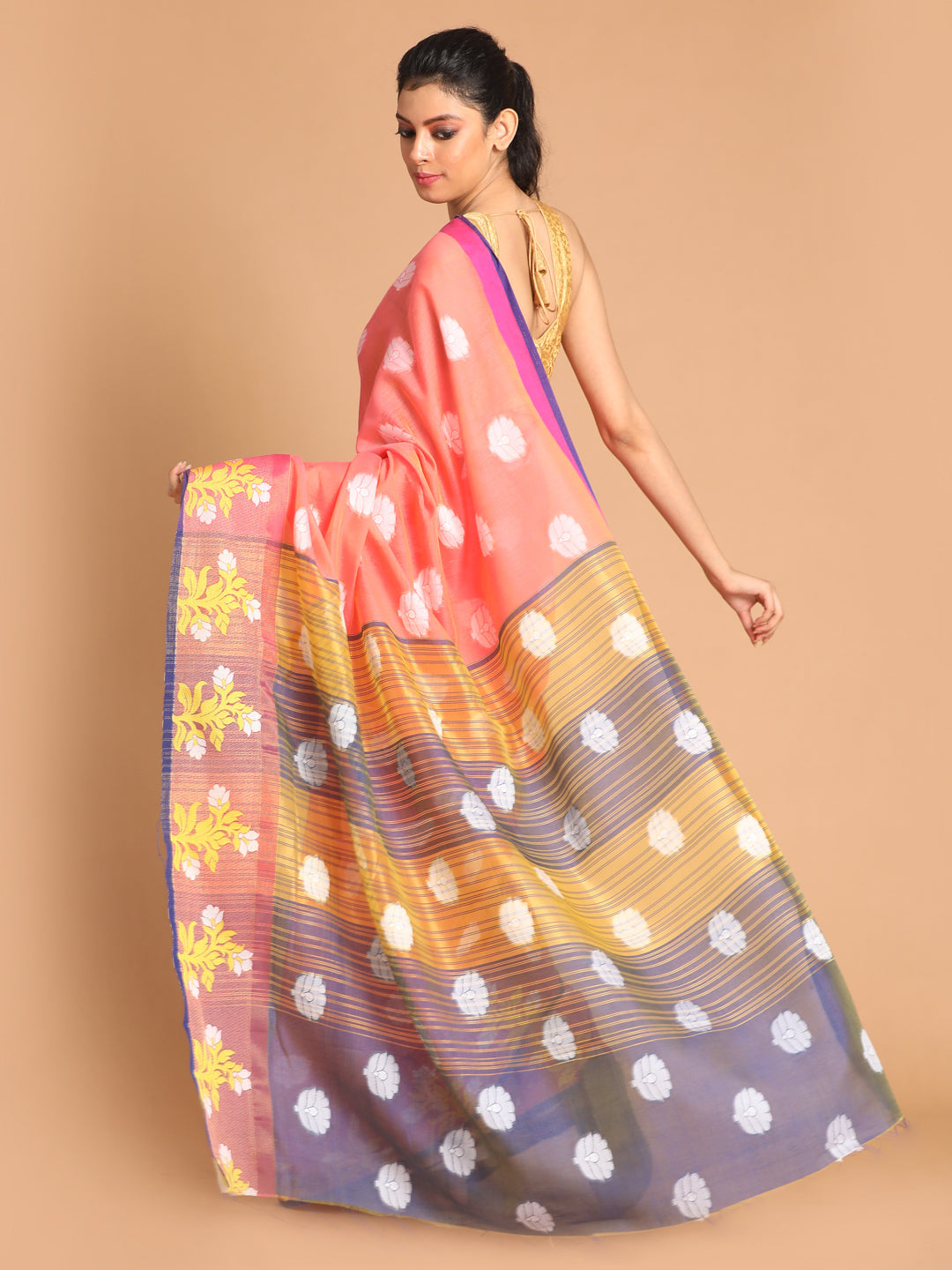 Indethnic Coral Woven Design Saree - View 1
