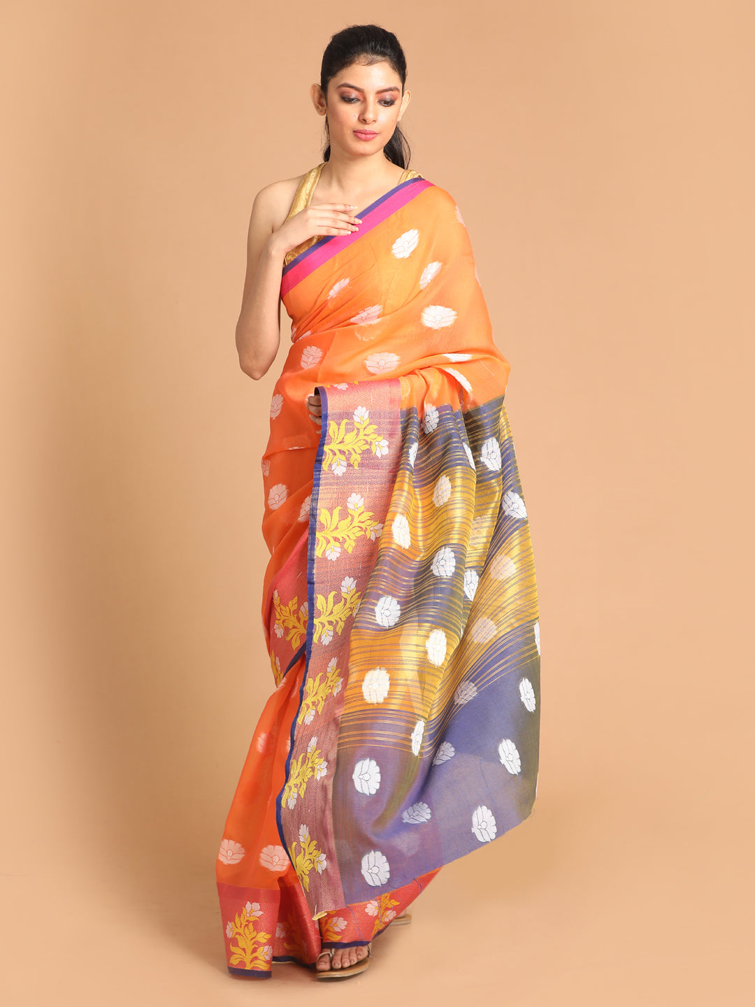 Indethnic Orange Woven Design Saree - View 2
