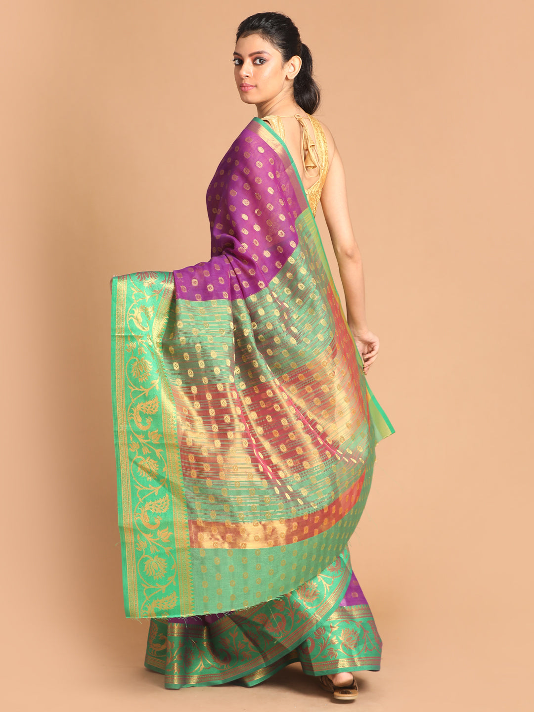 Indethnic Purple Woven Design Saree - View 3