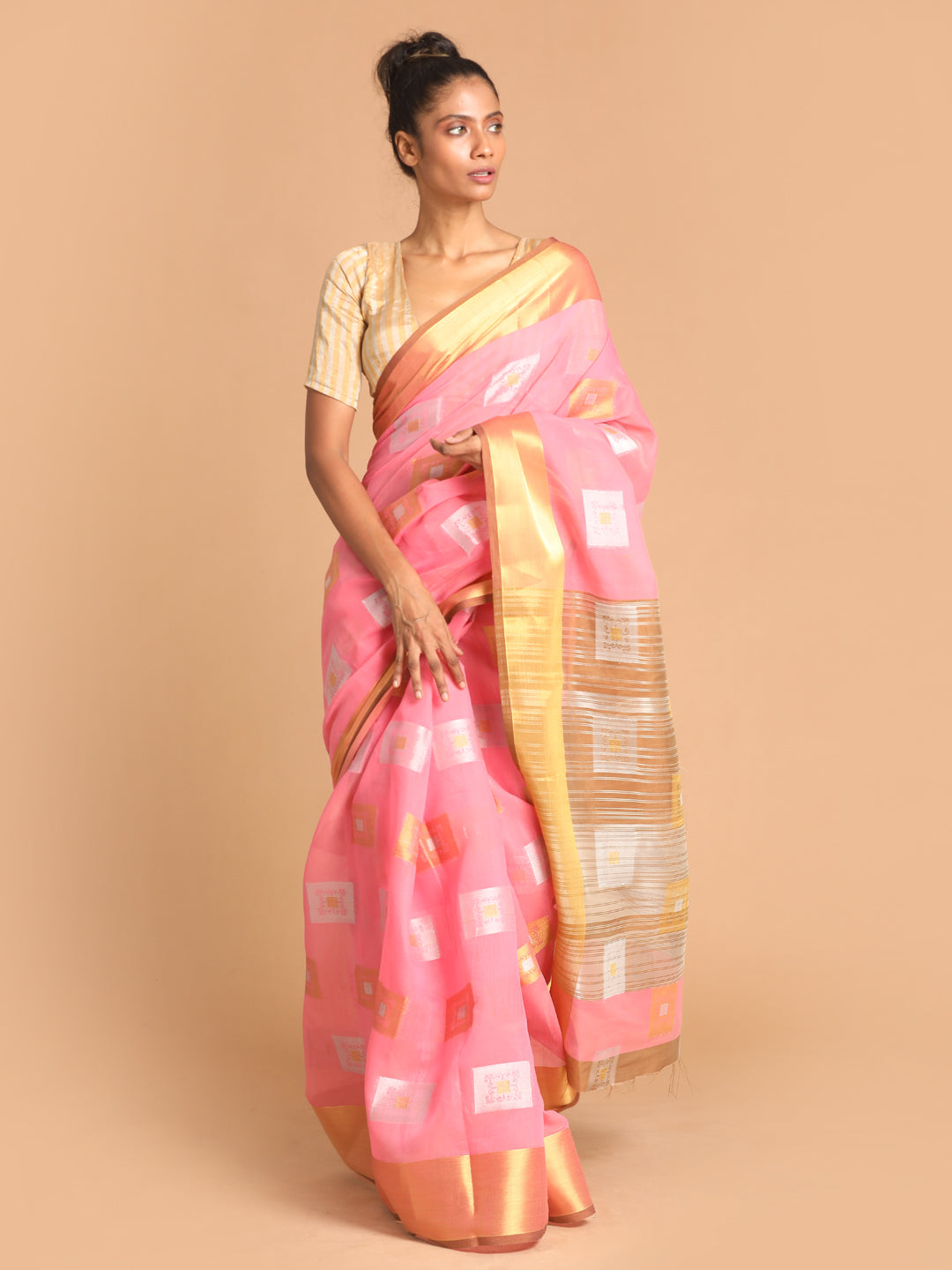 Indethnic Pink Woven Design Saree - View 2