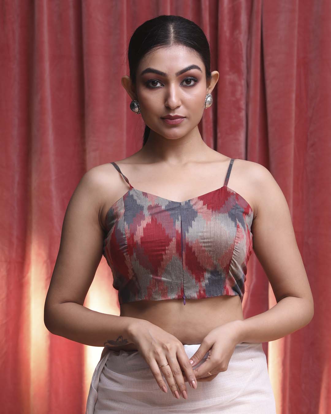 Indethnic Red Work  Wear V-Neck Sleeveless Blouse(DESIGNER  SAREE BLOUSE)