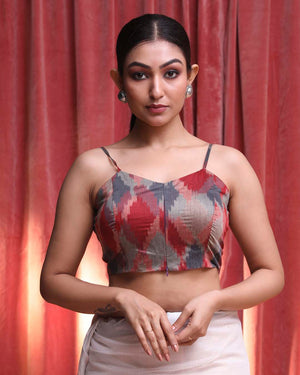 Indethnic Red Work  Wear V-Neck Sleeveless Blouse(DESIGNER  SAREE BLOUSE)