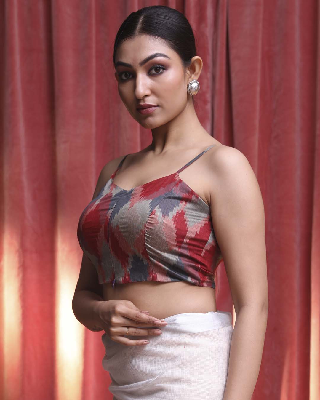 Indethnic Red Work  Wear V-Neck Sleeveless Blouse(DESIGNER  SAREE BLOUSE)