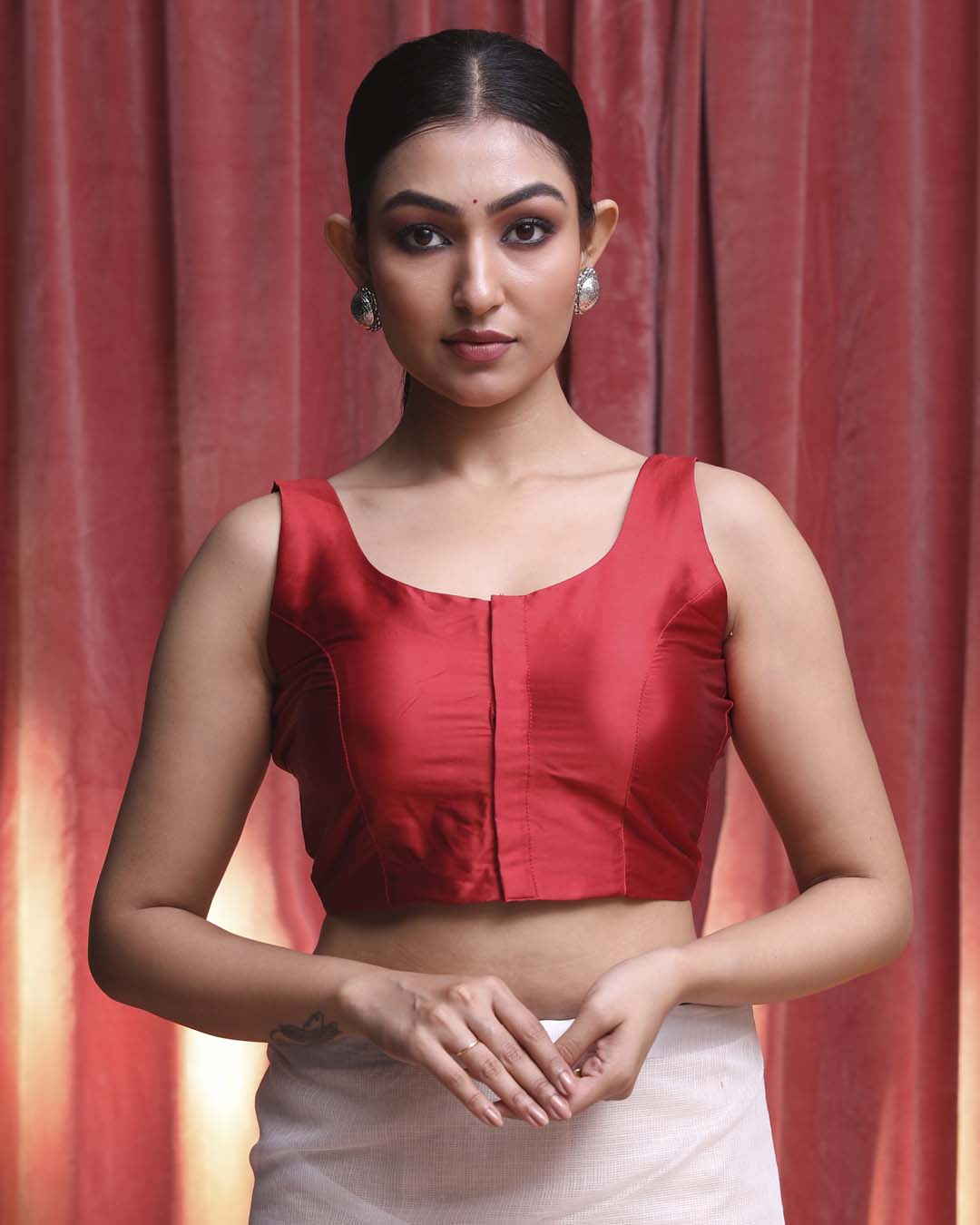 Indethnic Red Daily  Wear U-Neck Sleeveless Blouse(DESIGNER  SAREE BLOUSE)