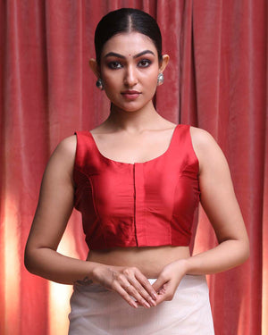 Indethnic Red Daily  Wear U-Neck Sleeveless Blouse(DESIGNER  SAREE BLOUSE)