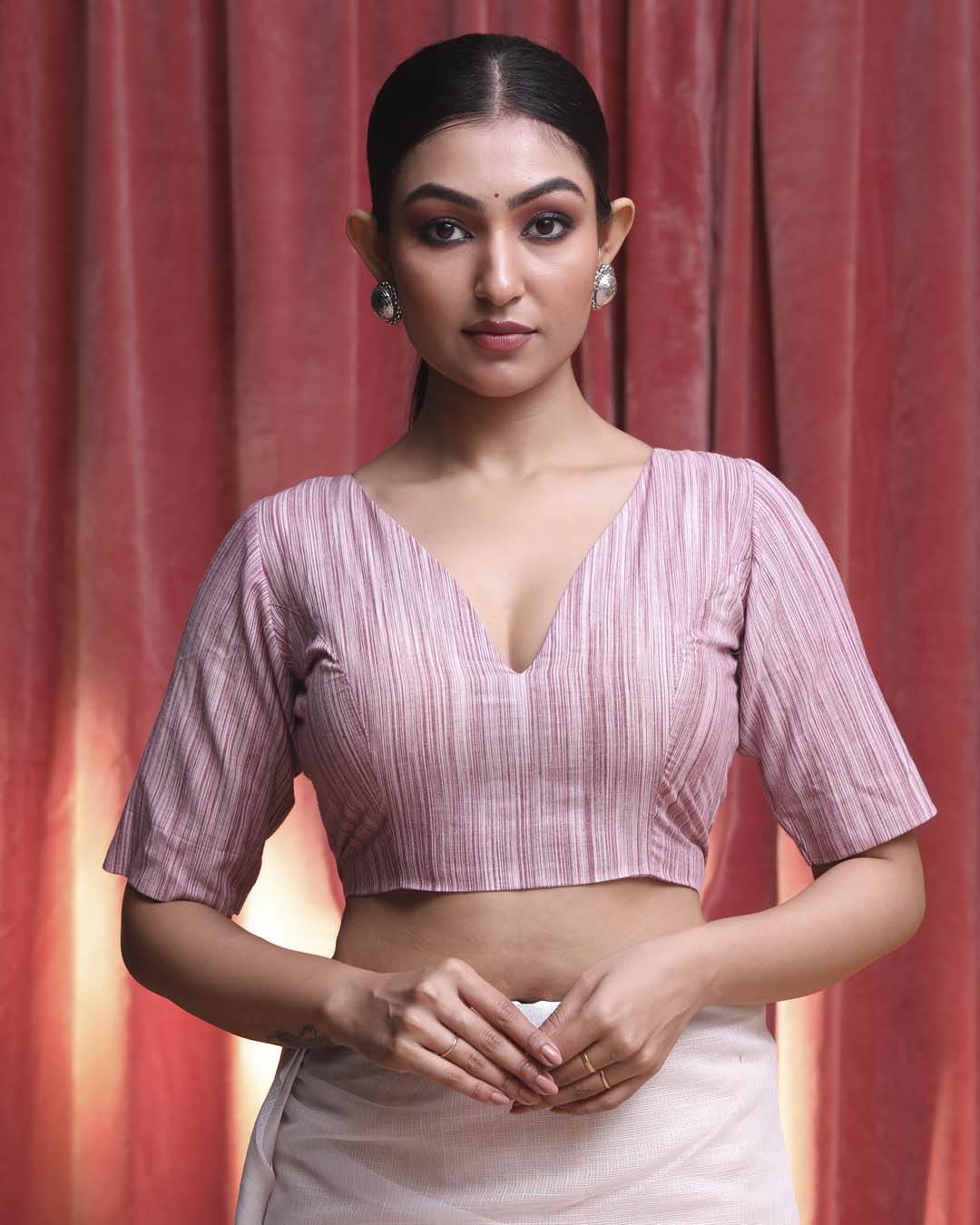 Indethnic Purple Work  Wear V-Neck Short Sleeves Blouse(DESIGNER  SAREE BLOUSE)