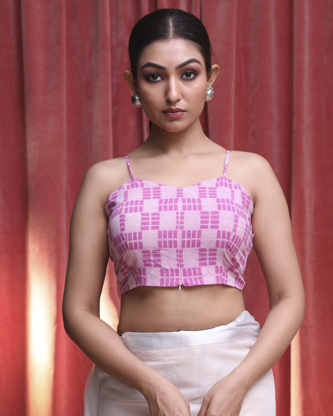 Indethnic Pink Work  Wear V-Neck Sleeveless Blouse(DESIGNER  SAREE BLOUSE)