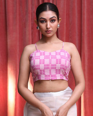 Indethnic Pink Work  Wear V-Neck Sleeveless Blouse(DESIGNER  SAREE BLOUSE)