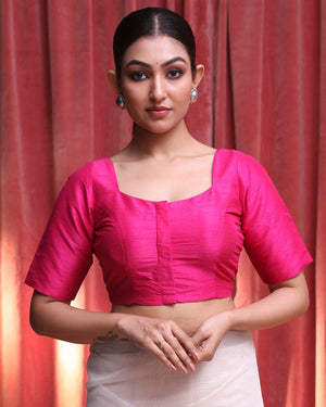 Indethnic Pink Work  Wear U-Neck Short Sleeves Blouse(DESIGNER  SAREE BLOUSE)