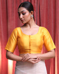 Indethnic Yellow Daily  Wear U-Neck Short Sleeves Blouse(DESIGNER  SAREE BLOUSE)