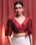 Indethnic Maroon Work  Wear V-Neck Short Sleeves Blouse(DESIGNER  SAREE BLOUSE)