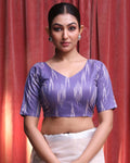 Indethnic Lavender Work  Wear V-Neck Short Sleeves Blouse(DESIGNER  SAREE BLOUSE)