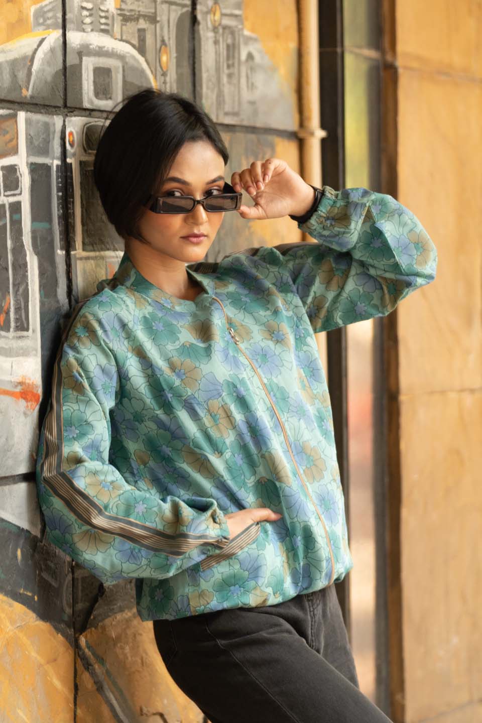 Aqua Bloom - Bomber Jacket