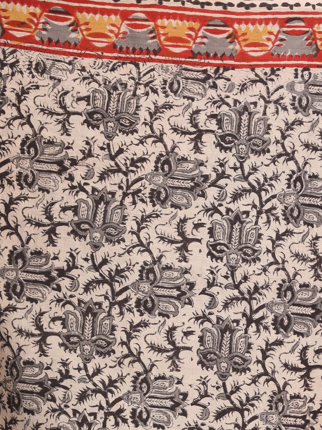 Indethnic Kalamkari Handblock Mulmul Cotton Saree - Saree Detail View