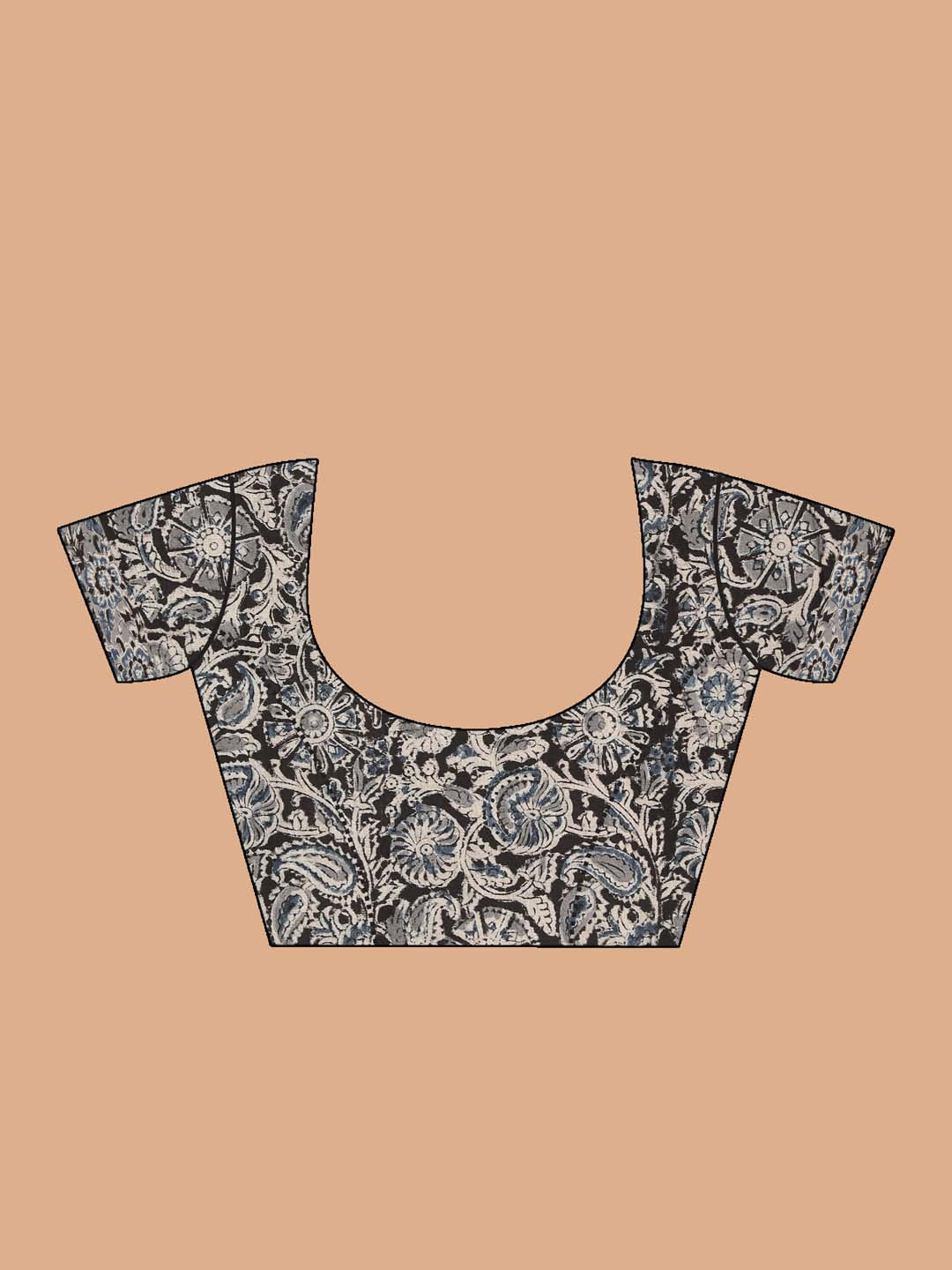 Indethnic Kalamkari Handblock Mulmul Cotton Saree - Blouse Piece View