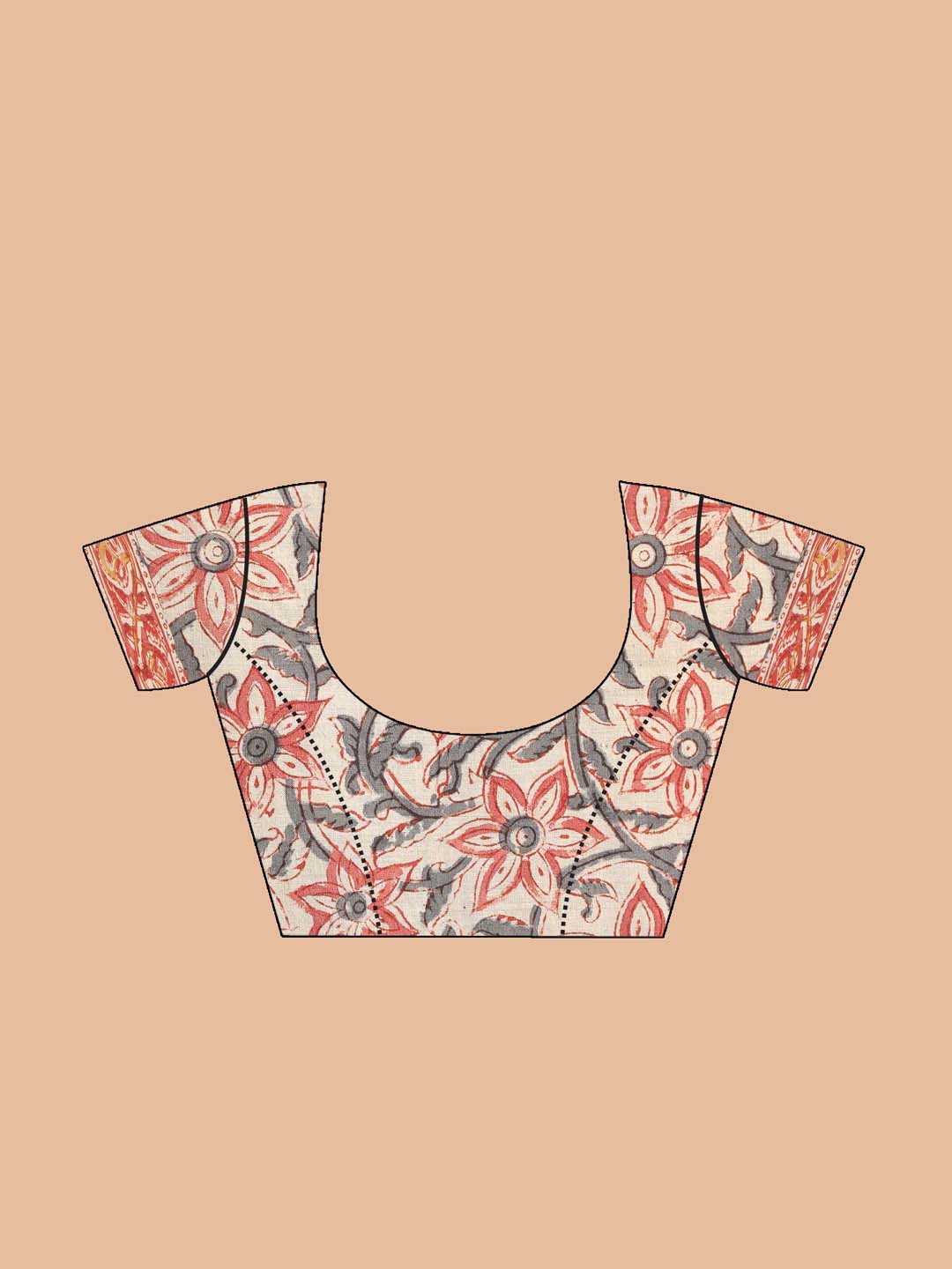 Indethnic Kalamkari Handblock Mulmul Cotton Saree - Saree Detail View