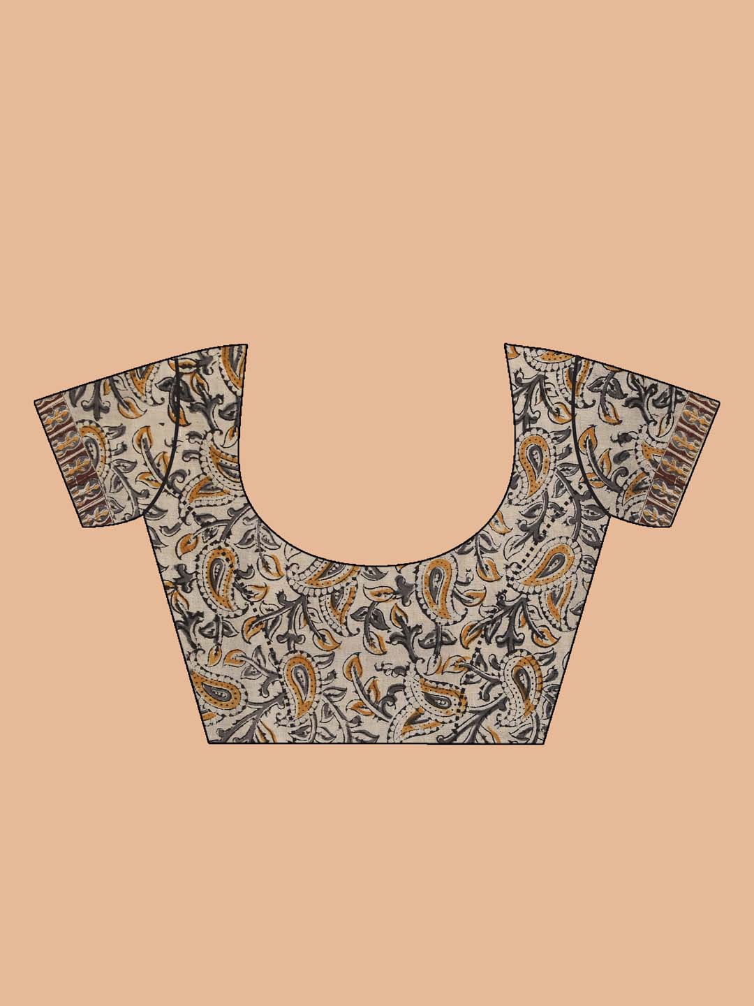 Indethnic Kalamkari Handblock Mulmul Cotton Saree - Blouse Piece View