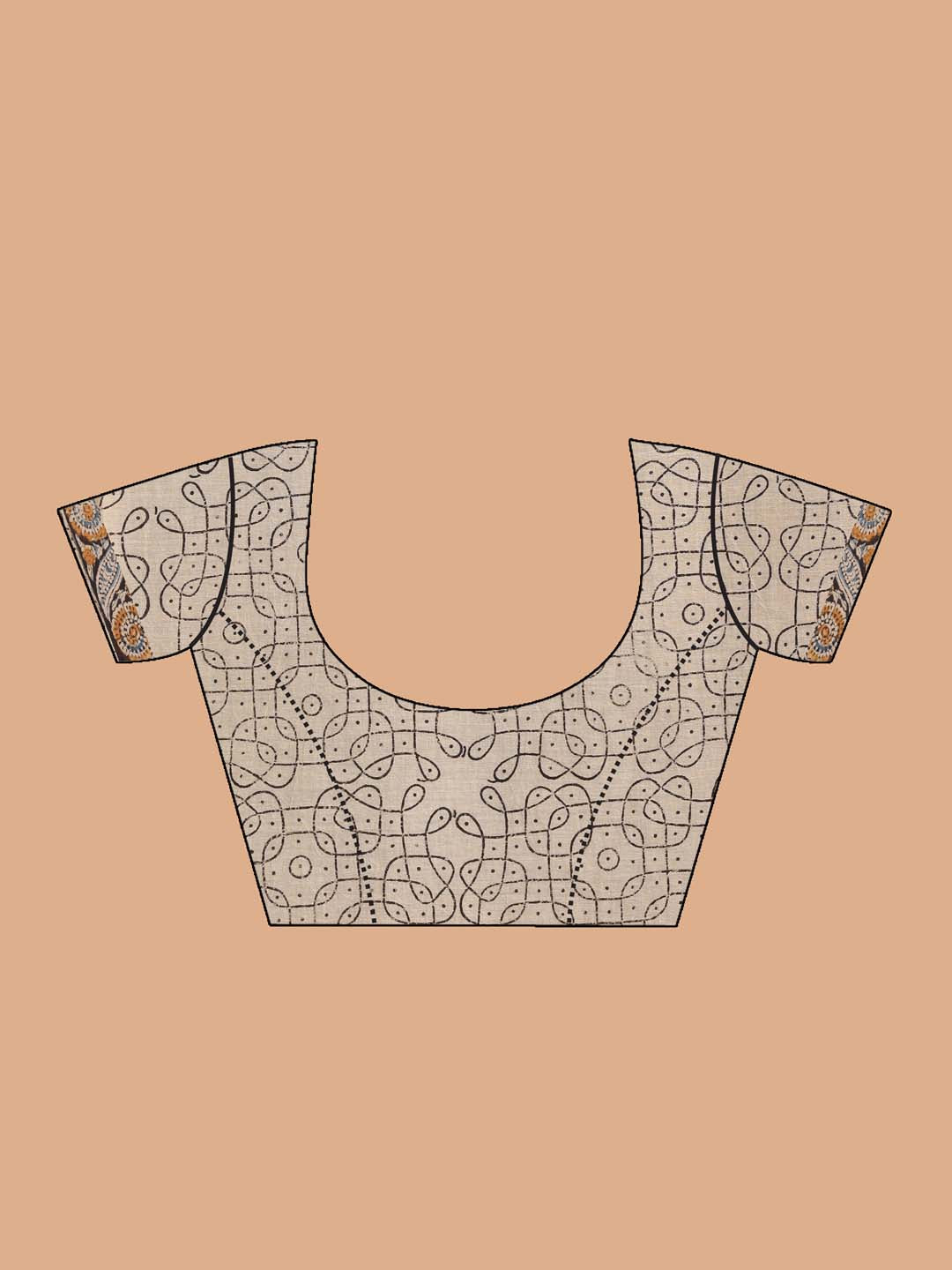 Indethnic Kalamkari Handblock Mulmul Cotton Saree - Blouse Piece View