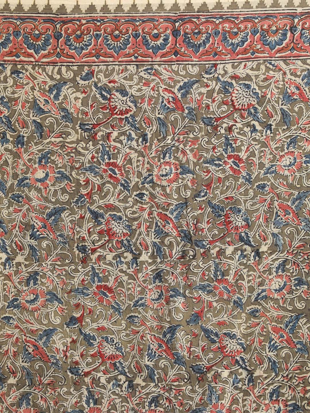 Indethnic Kalamkari Handblock Mulmul Cotton Saree - Saree Detail View