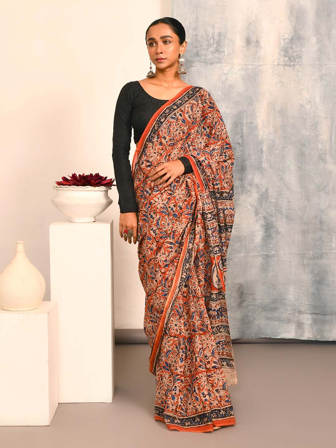 ADORNED BLOOM BLISS (KALAMKARI 100% PURE COTTON SAREE)