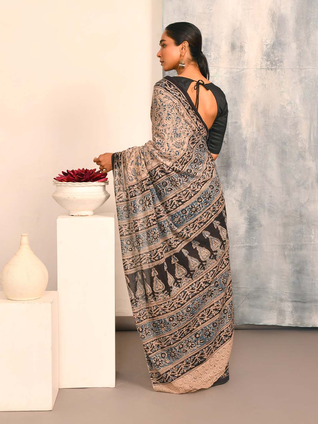 PRINTED FLORAL SYMPHONY (KALAMKARI 100% PURE COTTON SAREE)